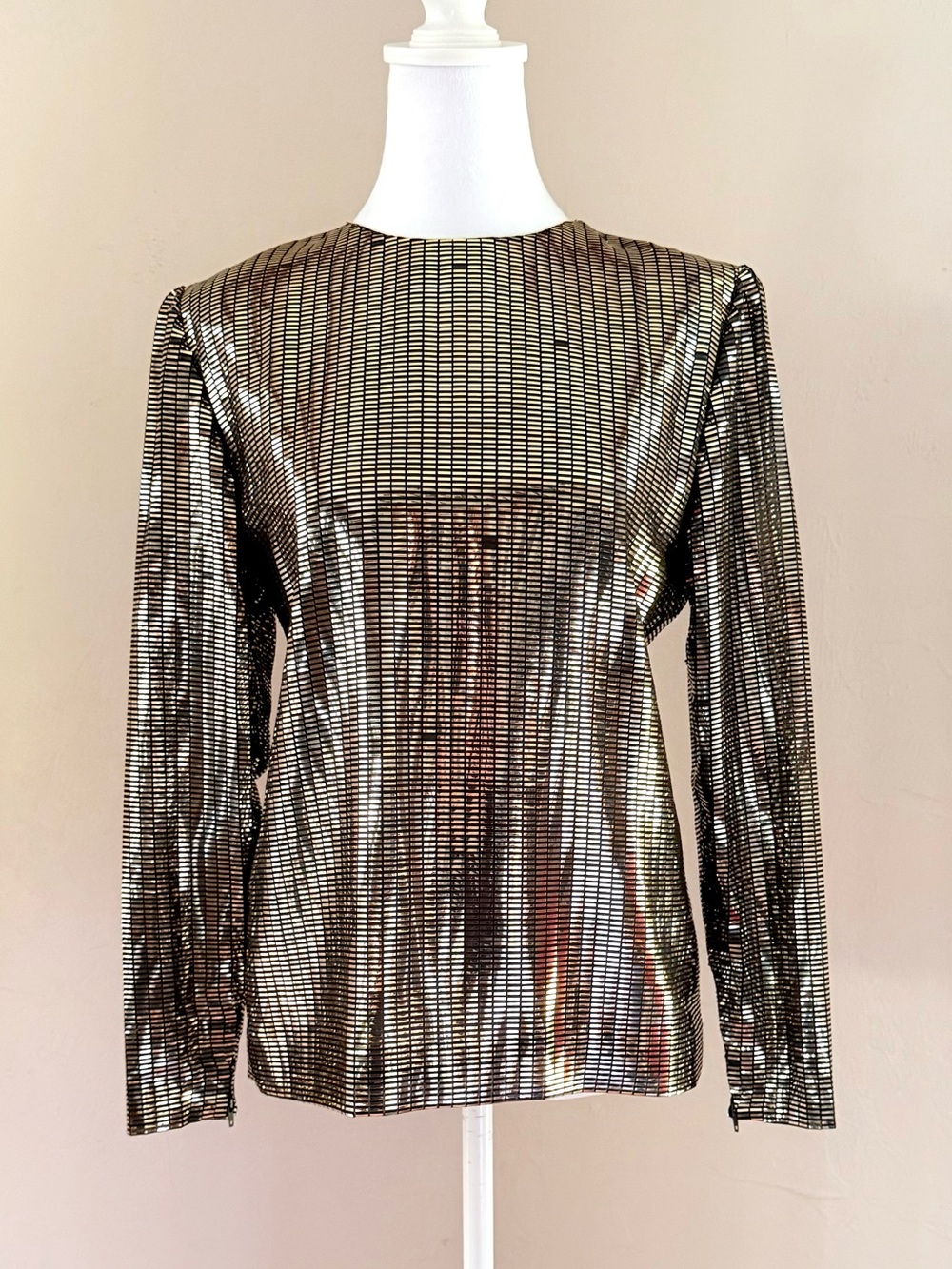 Vintage 1970s Givenchy Nouvelle Boutique Gold Metallic Pailette Sequin Top S